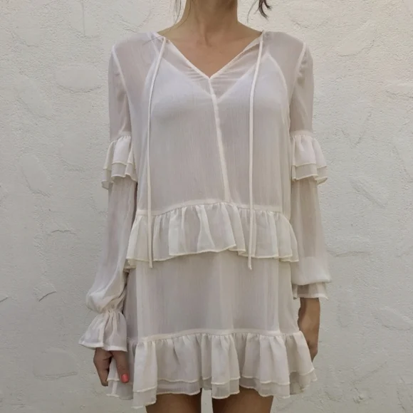 Tularosa Darla Ruffle Sheer Mini Dress Cloud Cream - Picture 8 of 9